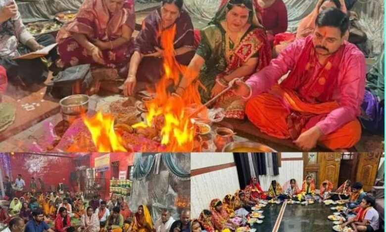 अष्टमी के अवसर पर मां सर्वमंगला मंदिर में हवन पश्चात कराया गया कन्या भोज