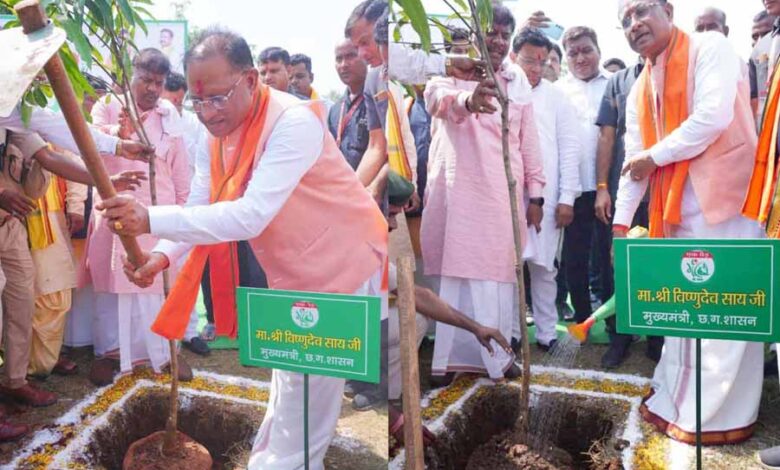 मुख्यमंत्री विष्णु देव साय ने एक पेड़ मां के नाम अभियान के अंतर्गत लगाया केसर आम का पौधा मुख्यमंत्री विष्णु देव साय ने एक पेड़ मां के नाम अभियान के अंतर्गत लगाया केसर आम का पौधा