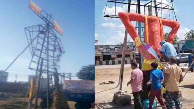 धमतरी में दशहरा से पहले बदमाशों ने जला दिया 40 फीट रावण, फिर से बनाया जा रहा नया पुतला