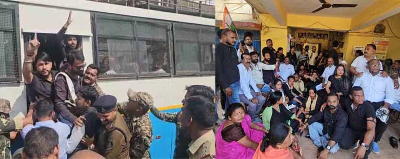 आदिवासी विकास प्राधिकरण बैठक का विरोध कर रहे कांग्रेसियों को पुलिस ने किया गिरफ्तार