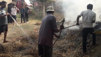 कसमार में खेत में रखा धान का ढेर आग से जलकर राख