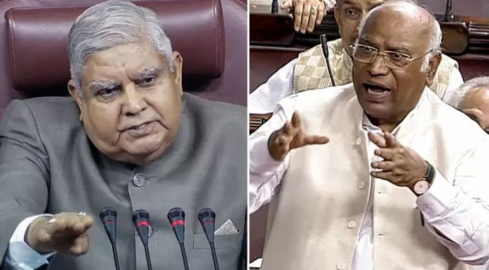 सभापति के खिलाफ अविश्वास प्रस्ताव पर हंगामा, धनखड़-खड़गे आए आमने-सामने सभापति के खिलाफ अविश्वास प्रस्ताव पर हंगामा, धनखड़-खड़गे आए आमने-सामने