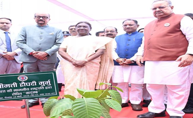 राष्ट्रपति श्रीमती द्रौपदी मुर्मु ने विधानसभा परिसर में किया कदम्ब का पौधरोपण राष्ट्रपति श्रीमती द्रौपदी मुर्मु ने विधानसभा परिसर में किया कदम्ब का पौधरोपण