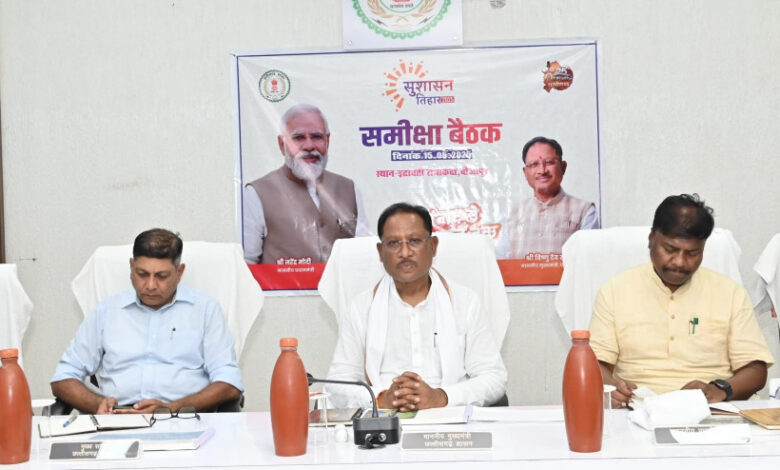 CG- सुशासन तिहार के तीसरे चरण की समीक्षा बैठक में विकास कार्यों पर रहा विशेष फोकस: आत्मसमर्पित नक्सलियों के पुनर्वास को लेकर मुख्यमंत्री साय ने प्रशासन को दिए ठोस कार्ययोजना के निर्देश… CG- सुशासन तिहार के तीसरे चरण की समीक्षा बैठक में विकास कार्यों पर रहा विशेष फोकस: आत्मसमर्पित नक्सलियों के पुनर्वास को लेकर मुख्यमंत्री साय ने प्रशासन को दिए ठोस कार्ययोजना के निर्देश…