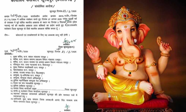 गणेश चतुर्थी पर नहीं मिलेगी छुट्टी, कलेक्टर ने आदेश जारी किया गणेश चतुर्थी पर नहीं मिलेगी छुट्टी, कलेक्टर ने आदेश जारी किया