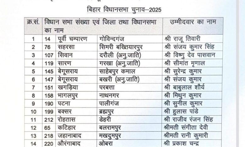 चिराग पासवान की पार्टी लोजपा (राम विलास) ने बिहार चुनाव के लिए जारी की 29 उम्मीदवारों की सूची चिराग पासवान की पार्टी लोजपा (राम विलास) ने बिहार चुनाव के लिए जारी की 29 उम्मीदवारों की सूची