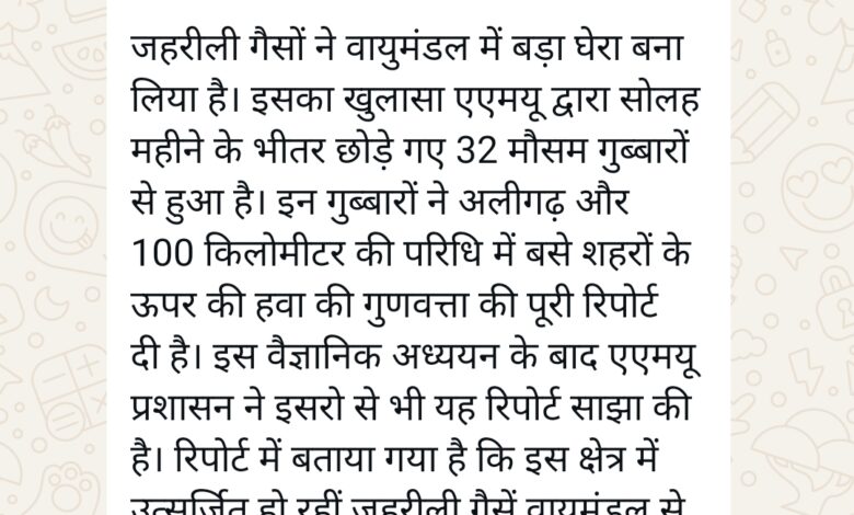 अलीगढ़ः “पश्चिमी यूपी में वायु संकट, मौसम गुब्बारों ने खोला जहरीली गैसों का सच”